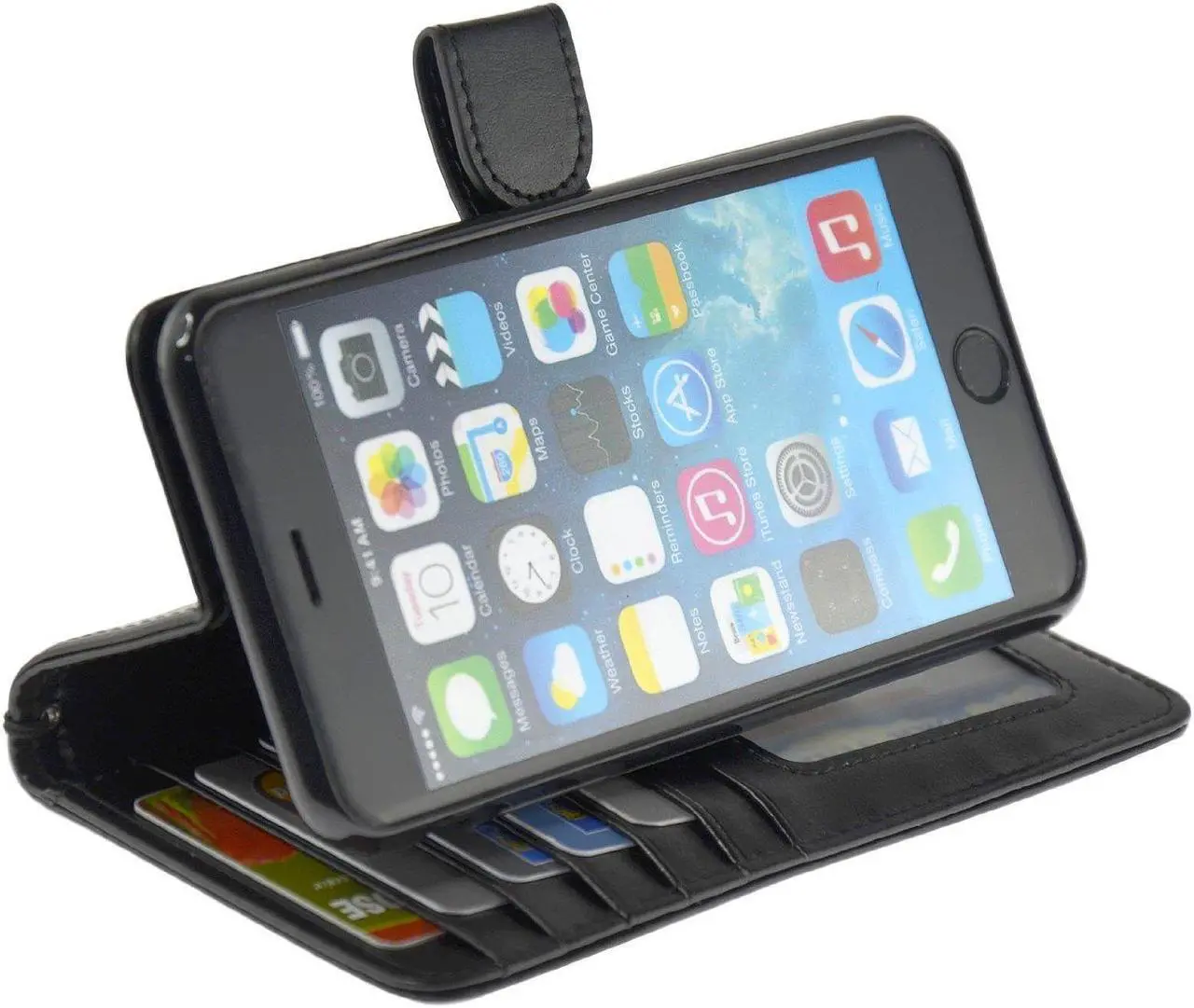 Alt view image 4 of 8 - NAVOR® Protective Flip Wallet Case for iPhone 6 Plus / 6S Plus  [5.5 Inch] - Black