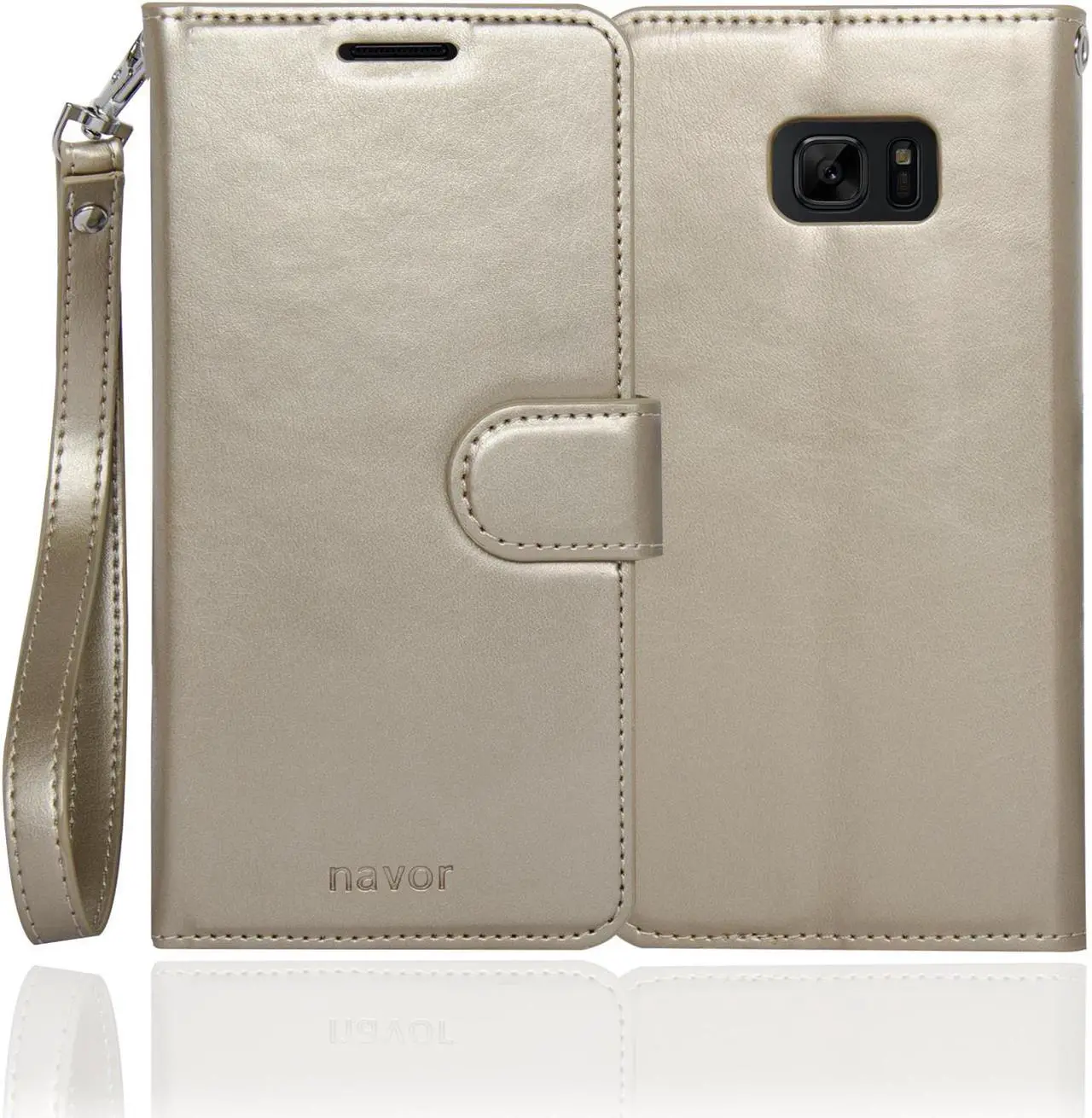 Alt view image 2 of 4 - Samsung Note 7 Folio-3 Thin Layer Wallet Case with Ear speaker hole, 5 Cards pocket and handstrap - Navor (Gold)