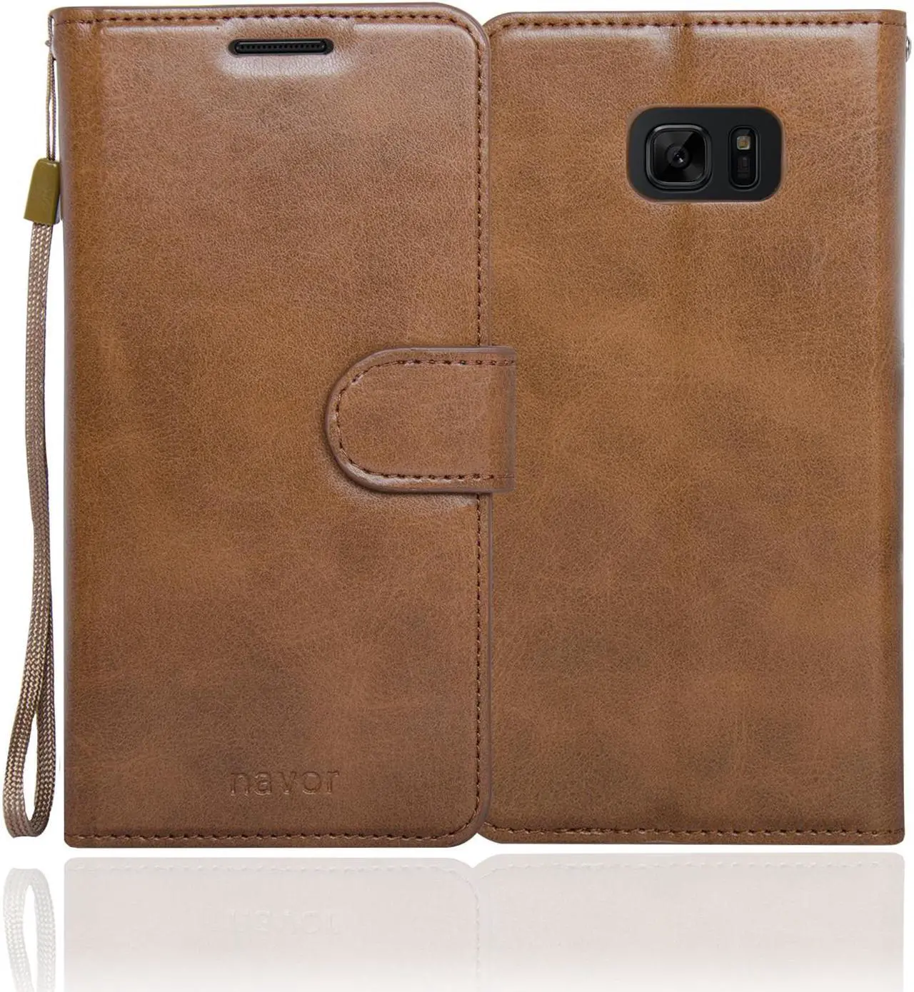 Alt view image 2 of 4 - Samsung Note 7 Folio-3 Thin Layer Wallet Case with Ear speaker hole, 5 Cards pocket and handstrap - Navor (Brown)