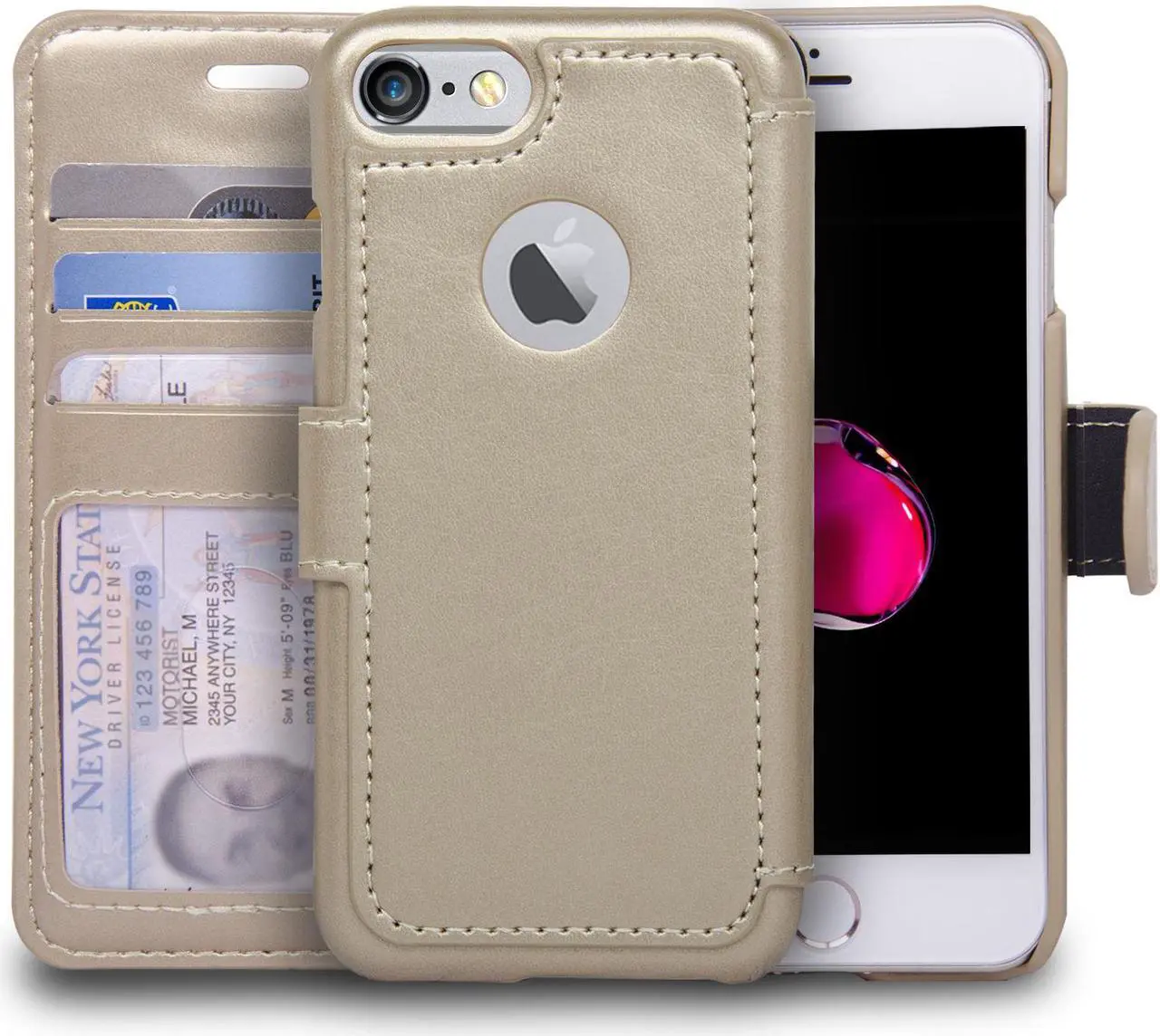 Alt view image 2 of 7 - NAVOR Fashion Design Ultra Slim & Light Flip Wallet case with Apple Window View for iPhone 7 -Gold (IP7ZS2GD)