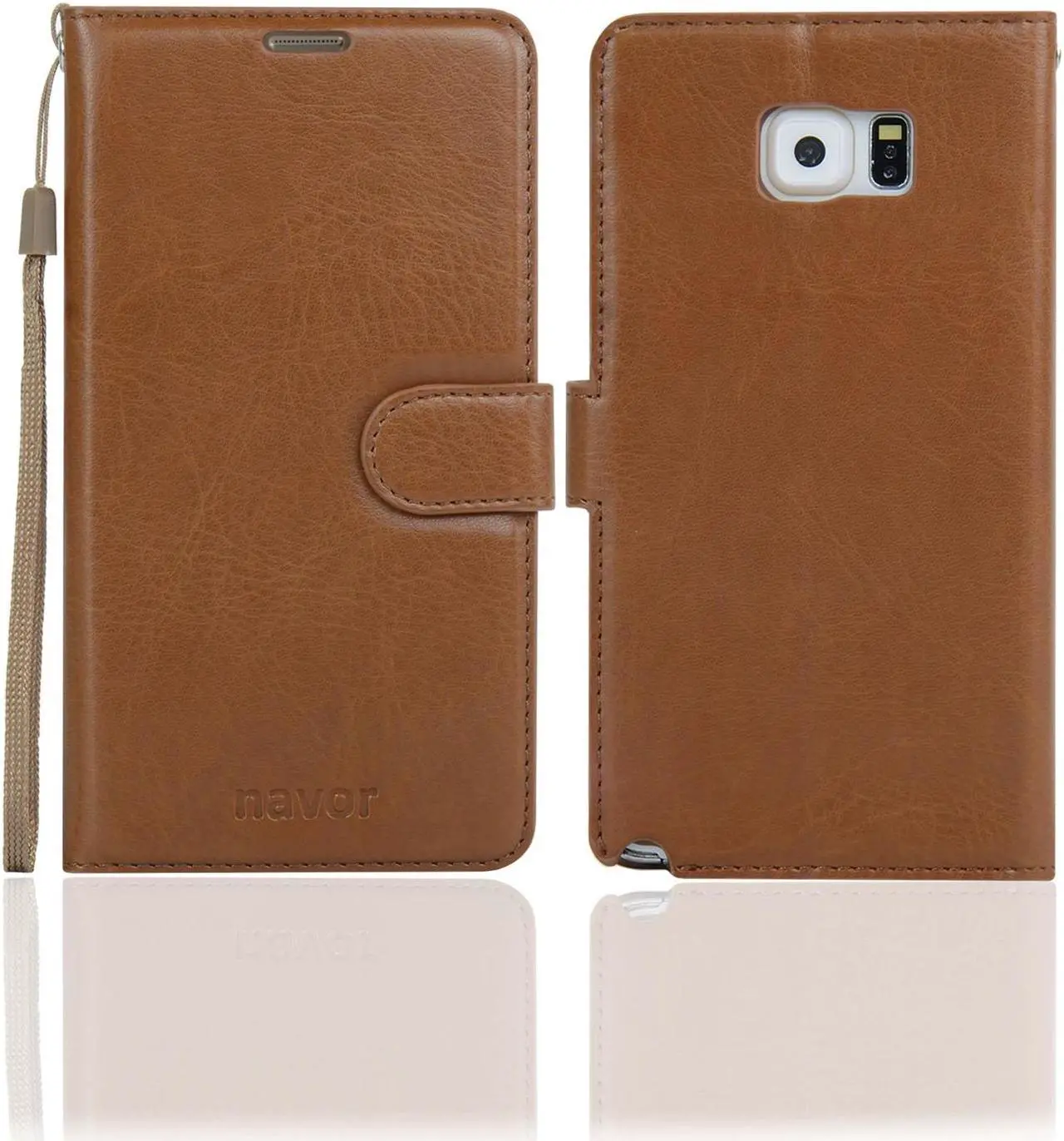 Alt view image 2 of 4 - Samsung Galaxy Note 5 Case NAVOR®  Wallet Case Card Slots, Money Pocket - Brown