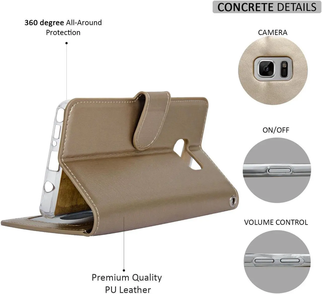 Alt view image 3 of 4 - Samsung Note 7 Folio-3 Thin Layer Wallet Case with Ear speaker hole, 5 Cards pocket and handstrap - Navor (Gold)