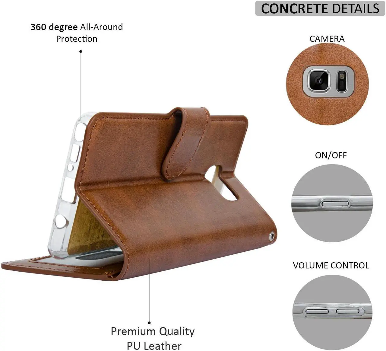 Alt view image 3 of 4 - Samsung Note 7 Folio-3 Thin Layer Wallet Case with Ear speaker hole, 5 Cards pocket and handstrap - Navor (Brown)
