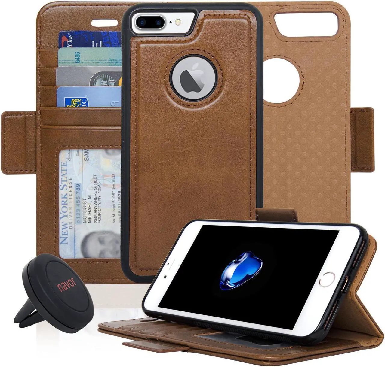 Main image of Navor  Car Mount and iPhone 7 Plus Detachable Magnetic Housing Wallet Case [RFID Protection] [Apple Logo Hole] [Vajio Se