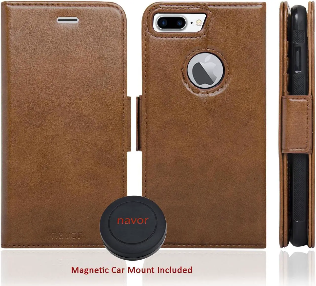 Alt view image 2 of 8 - Navor  Car Mount and iPhone 7 Plus Detachable Magnetic Housing Wallet Case [RFID Protection] [Apple Logo Hole] [Vajio Se