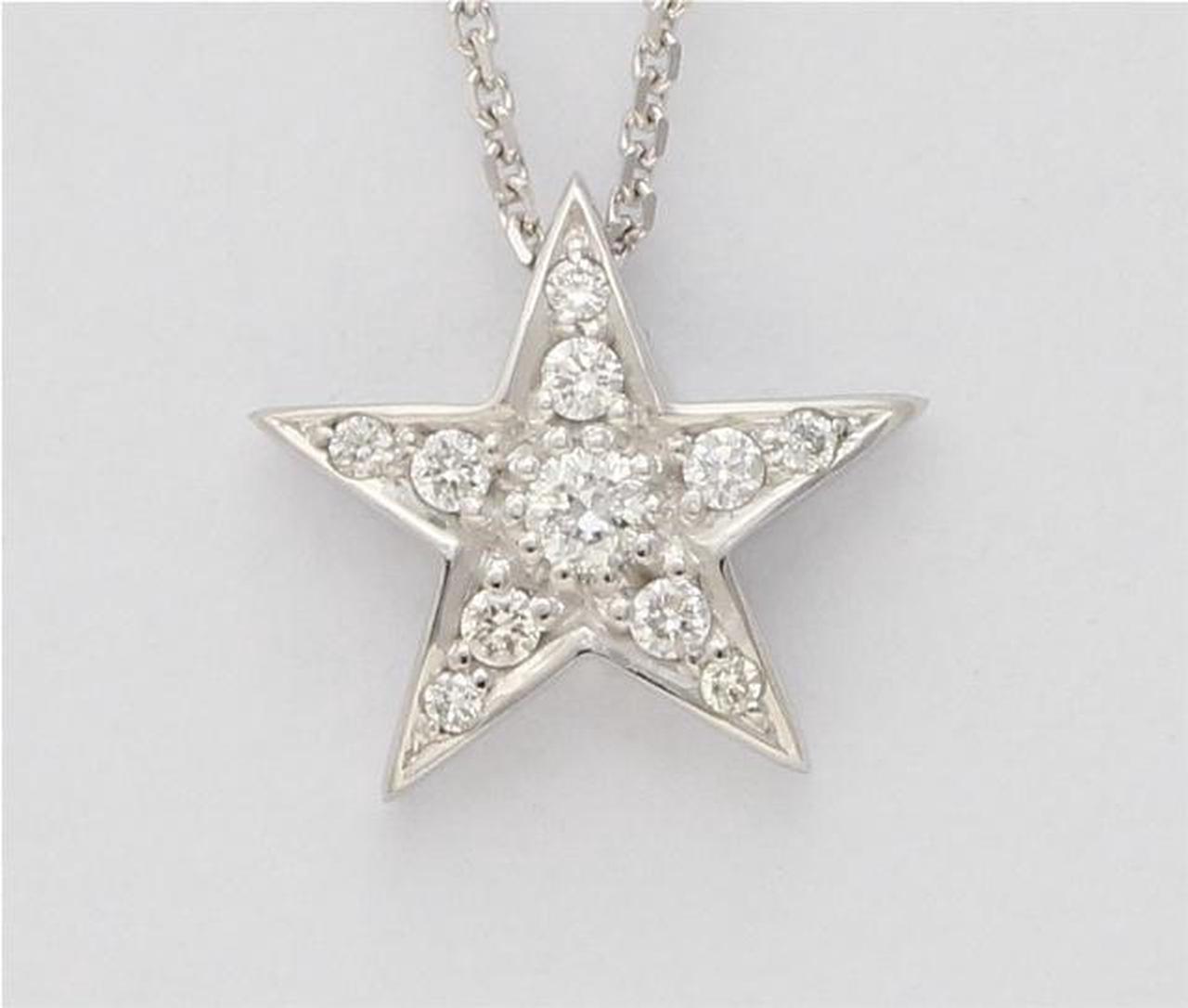 14k White Gold Round Diamond Setting Multi-Stone Prong Set Pentagram Star Necklace (0.17 Ct F SI2 Clarity)