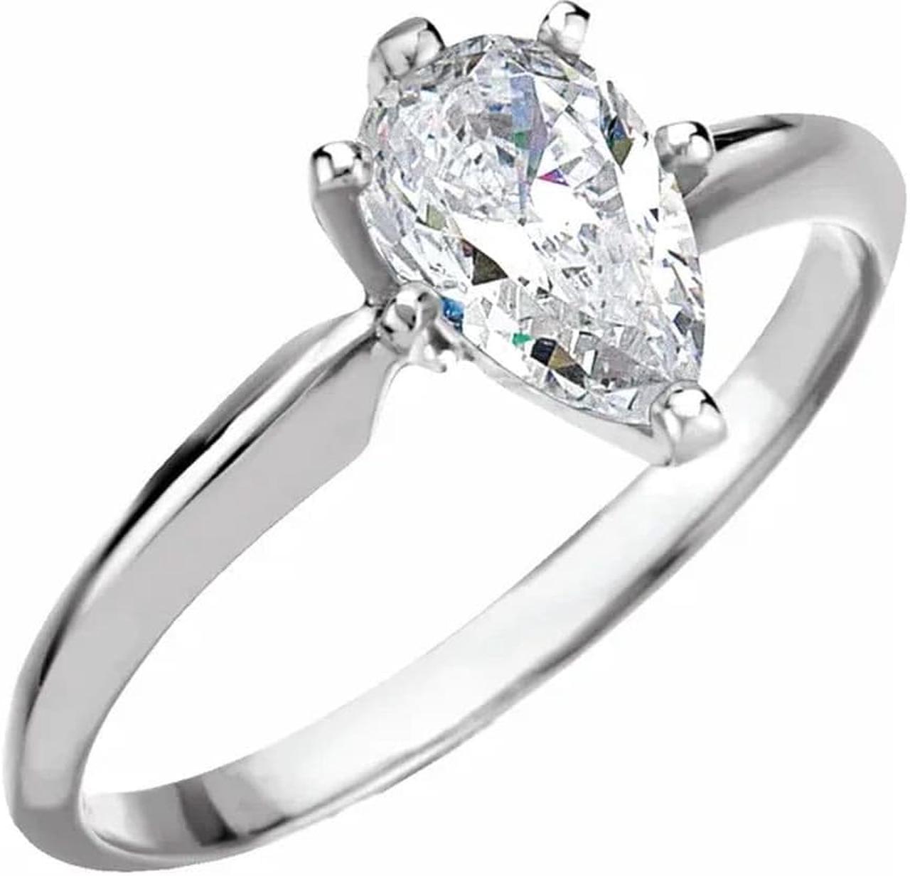 Pear Natural Mined Diamond Solitaire Engagement Ring,14k White Gold (0.56 Ct,J Color,SI2 Clarity) GIA