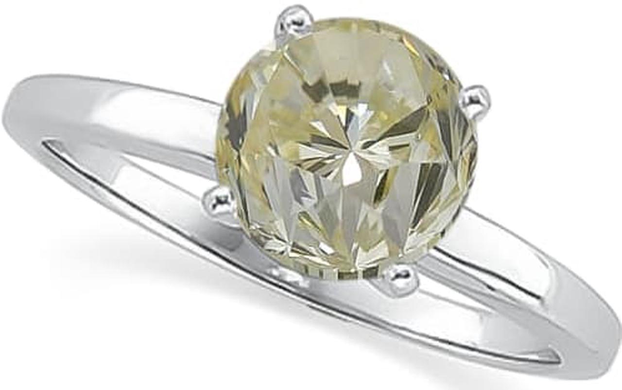 Round Diamond Solitaire Engagement Ring 14k White Gold (0.91 Ct Natural Fancy Yellow Color VS2 Clarity) GIA