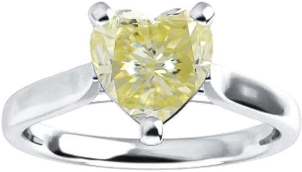 Heart Diamond Solitaire Engagement Ring 14k White Gold (1.01 Ct Natural Fancy Yellow Color VS2 Clarity) GIA