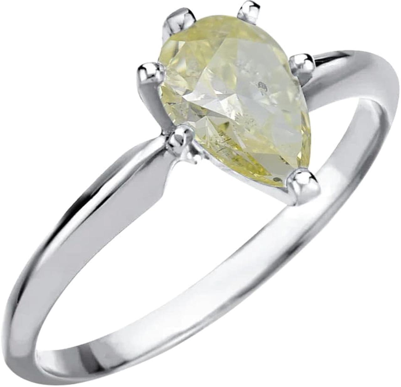 Pear Diamond Engagement Ring 14k White Gold (1.11 Ct Natural Fancy Intense Yellow SI1 Clarity) GIA