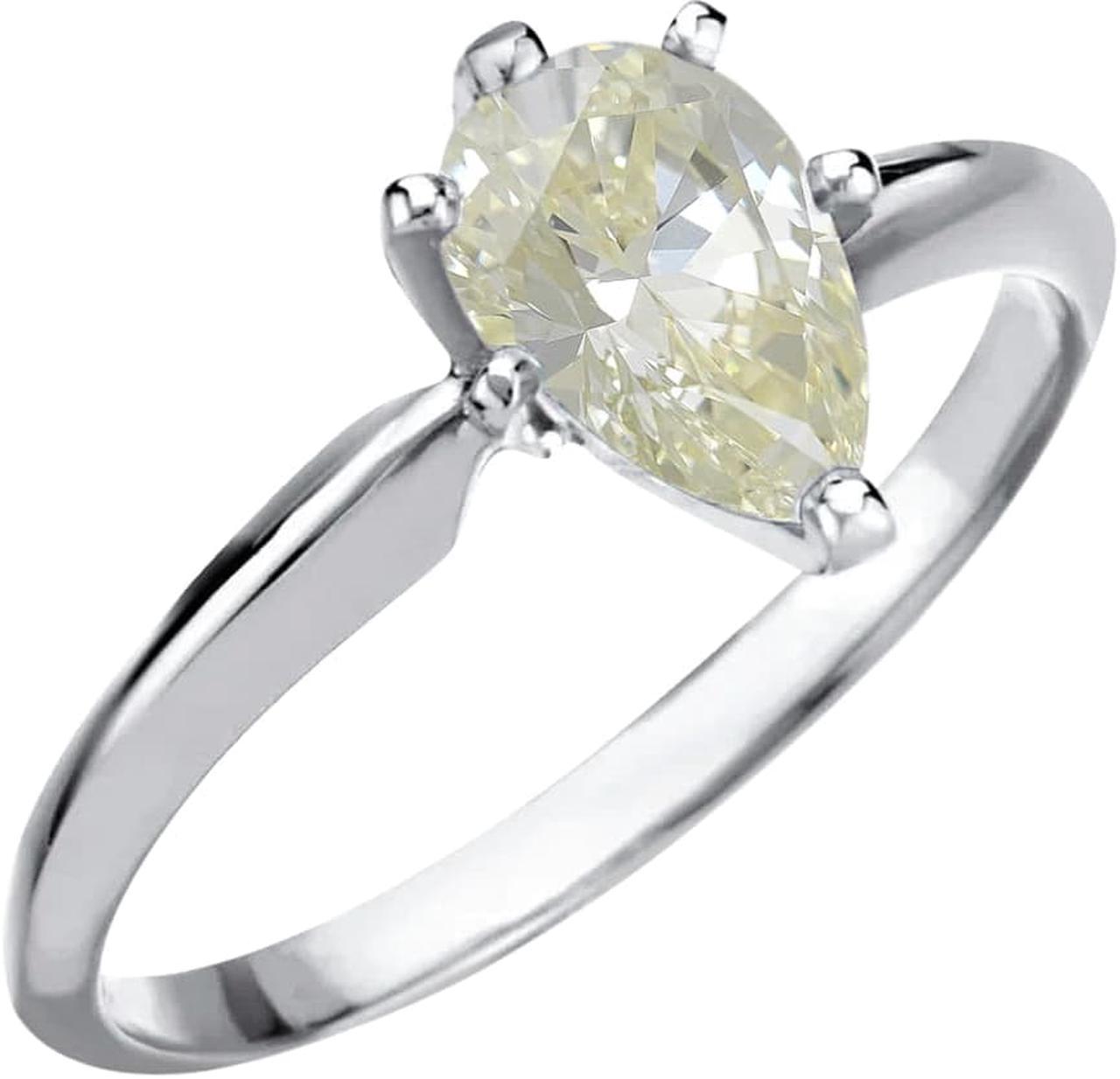 Pear Diamond Solitaire Engagement Ring,14k White Gold (1 Ct,Natural Fancy Yellow Color,I1 Clarity) GIA