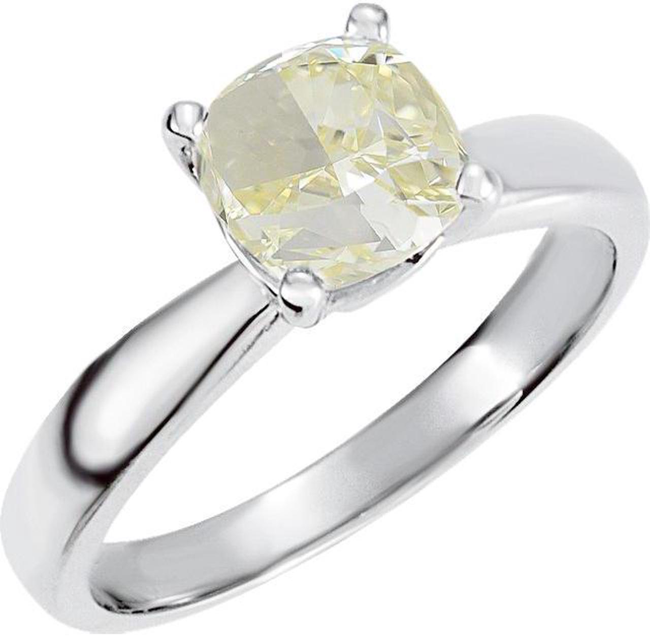 Cushion Diamond Solitaire Engagement Ring 14k White Gold (1.04 Ct Natural Fancy Yellow VVS2 Clarity) GIA