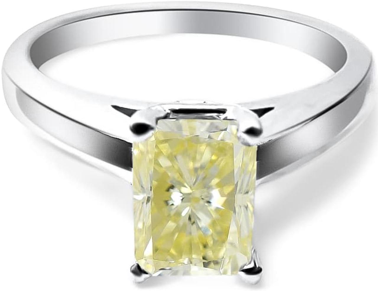 Radiant Diamond Solitaire Engagement Ring 14k White Gold (1 Ct Natural Fancy Yellow Color SI2 Clarity) GIA