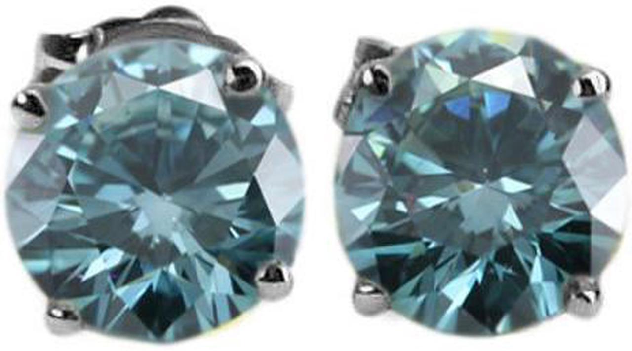 Round Diamond Stud Earrings 14K White Gold (1.02 Ct Blue(Irradiated) SI1-VS2(Enhanced) Clarity IGL )