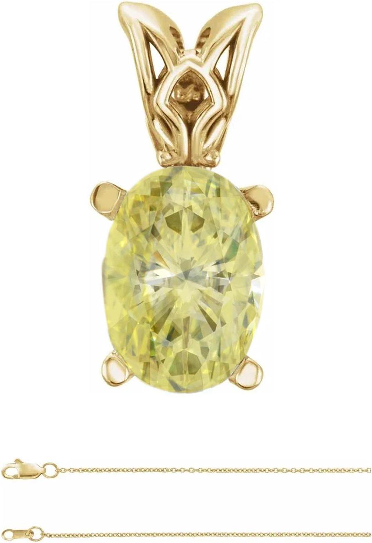 Oval Diamond Pendant 14k Yellow Gold (1.08 Ct Fancy Yellow(Irradiated) VS2(Enhanced) Clarity) IGL