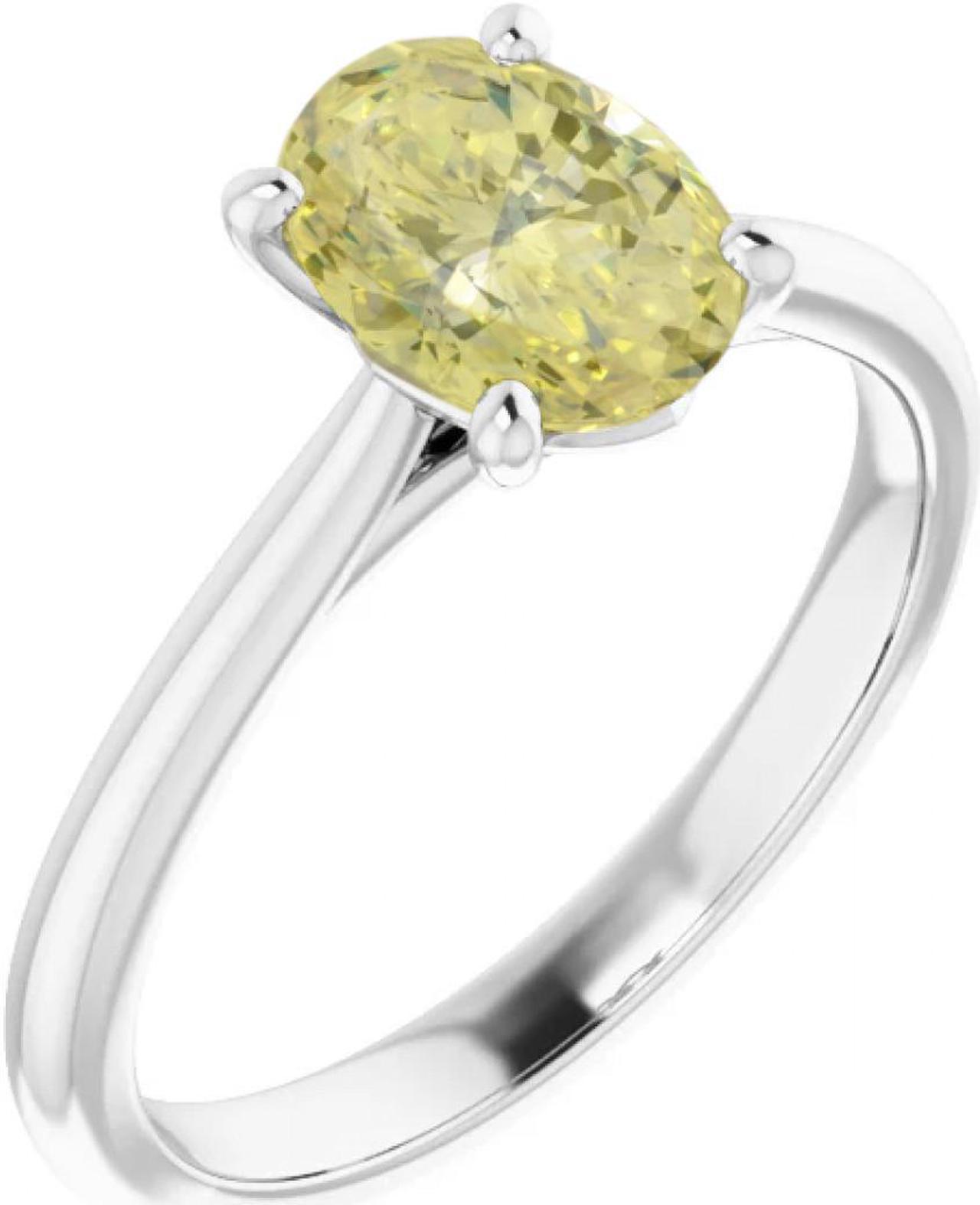 Oval Diamond Engagement Ring 14k White Gold (1.08 Ct Fancy Yellow(Irradiated) VS2(Enhanced) Clarity) IGL