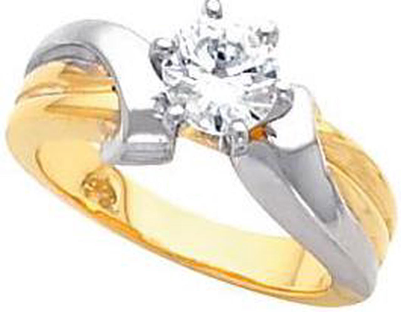 Round Diamond Solitaire Engagement Ring 14k Two Tone Gold 1 Ct, (D-E Color, SI Clarity)