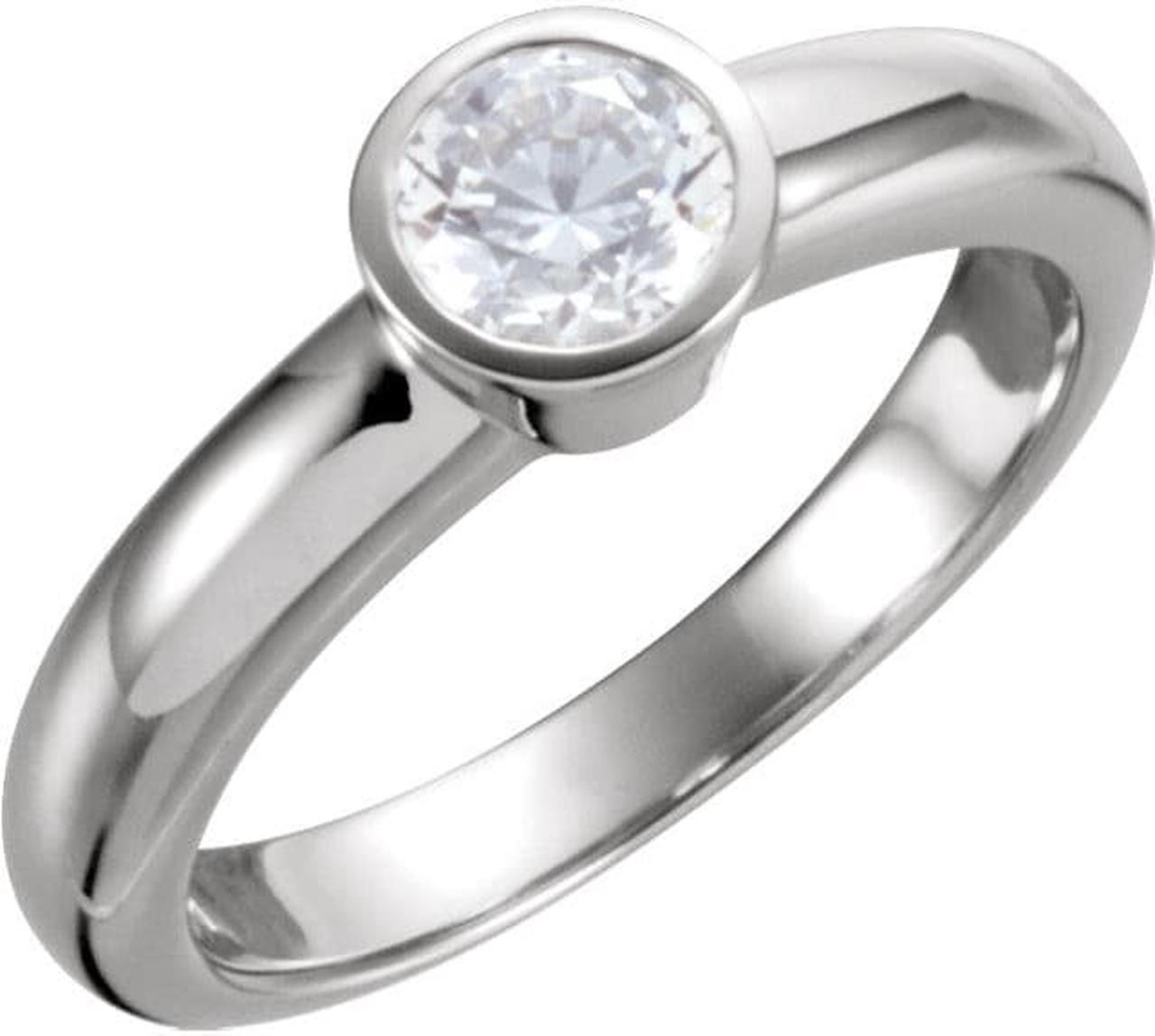 14K White Gold Round Cut Bezel Solitaire Diamond Engagement Ring (1.18 Ct, J Color, I1(Clarity Enhanced) Clarity)