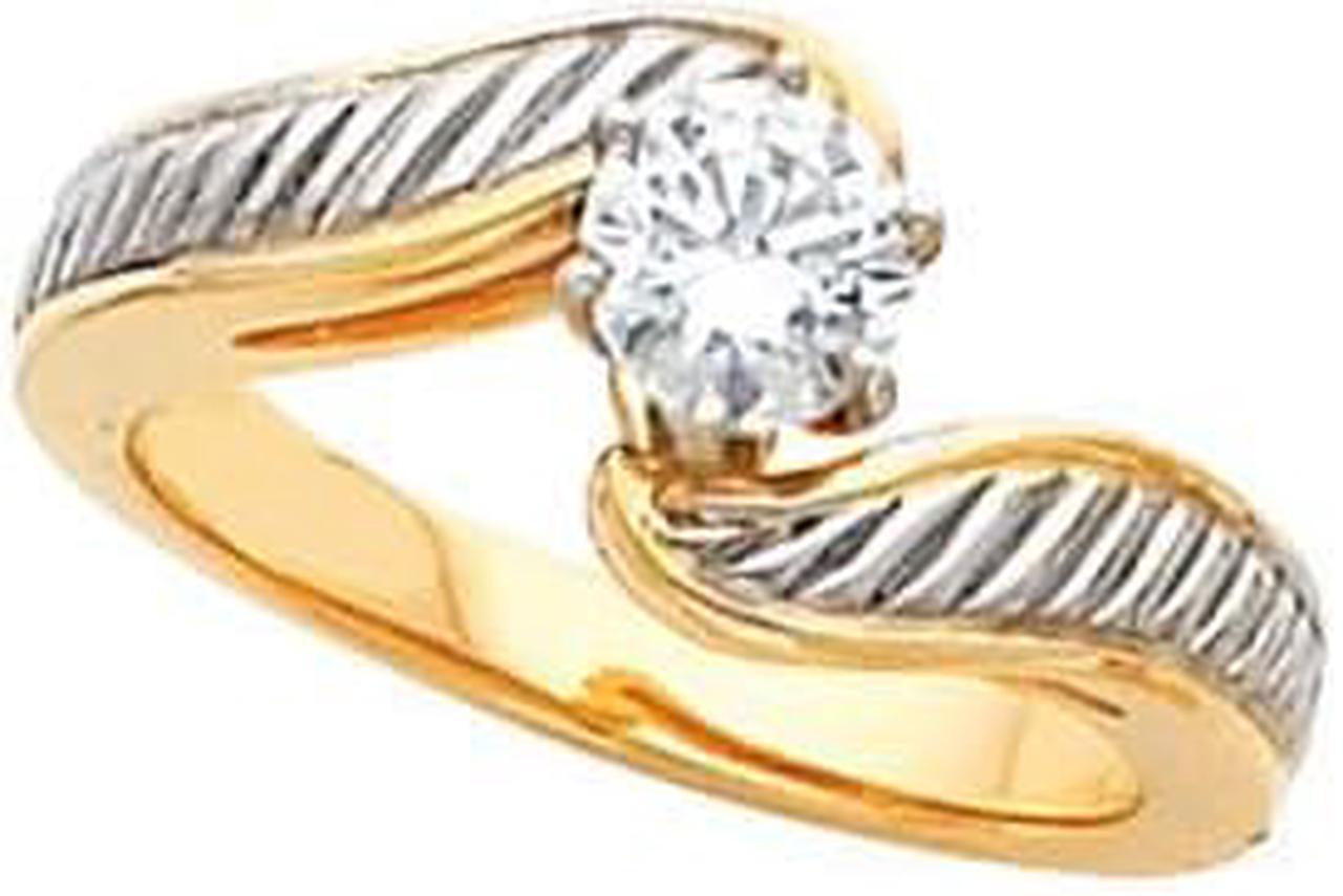 Round Diamond Solitaire Engagement Ring 14k Two Tone Gold 1 Ct, (I-J Color, VS Clarity)