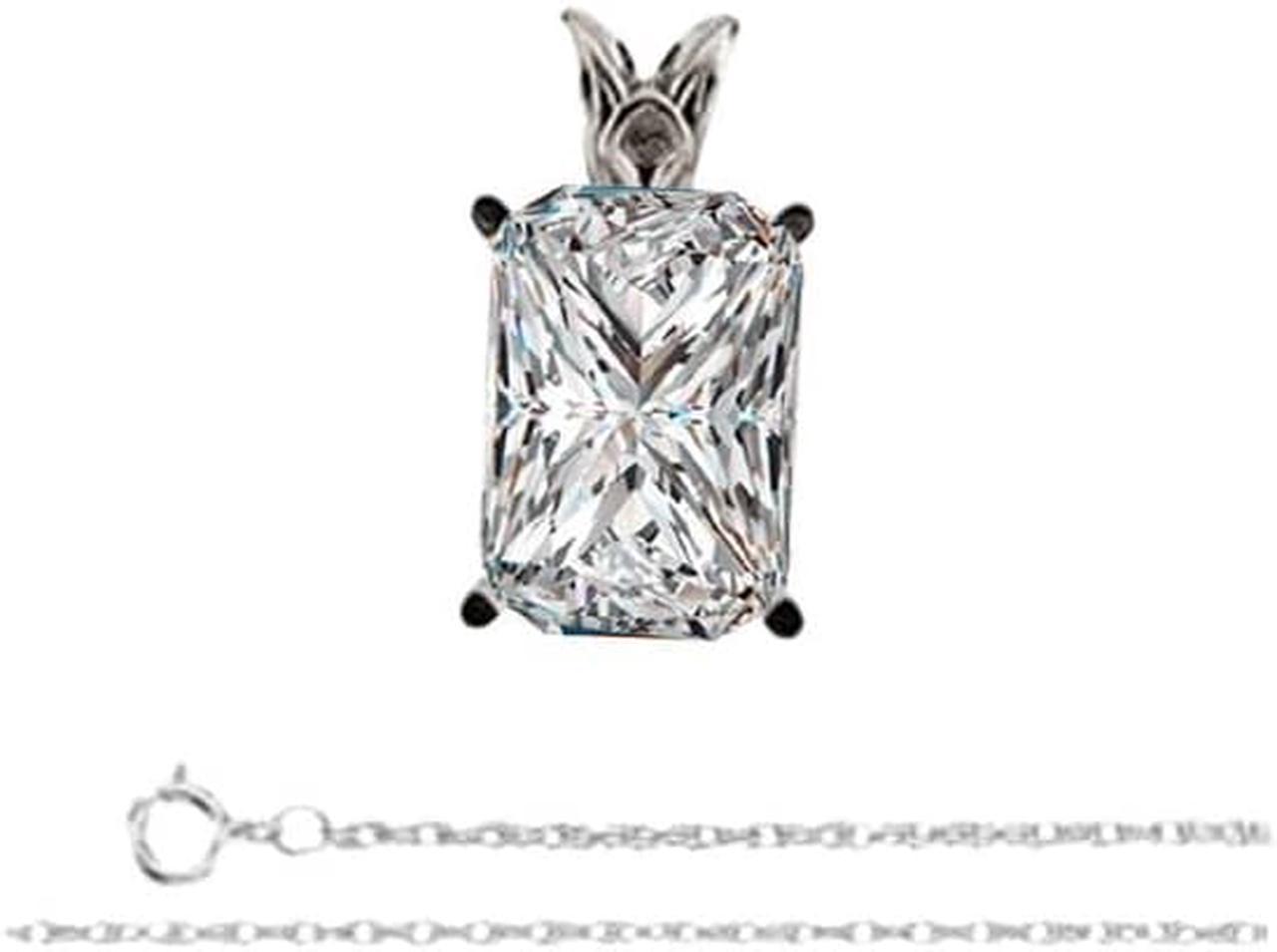 Radiant Diamond Solitaire Pendant Necklace 14K White Gold (1.08 Ct, J, VS1 GIA Certified)