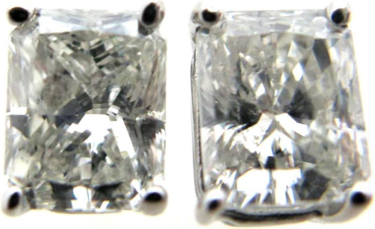 Radiant Diamond Stud Earrings 14k White Gold (1.21 Ct, K Color, SI Clarity)