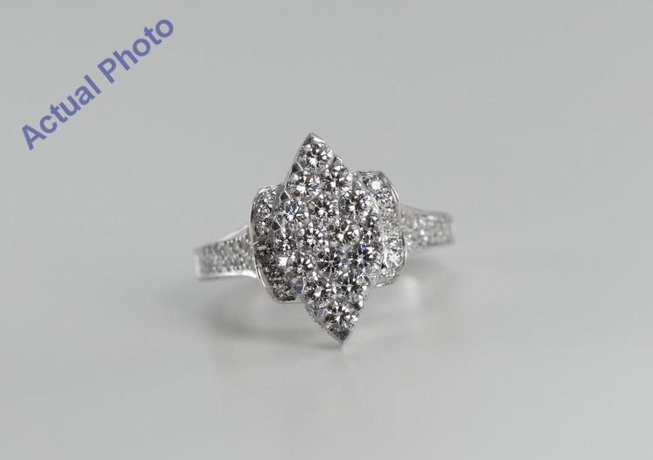 18k White Gold Invisible Setting Marquise Shaped Round Cut Diamond Engagement Ring with Side Stones (1.75 Ct, G Color, VS Clarity)