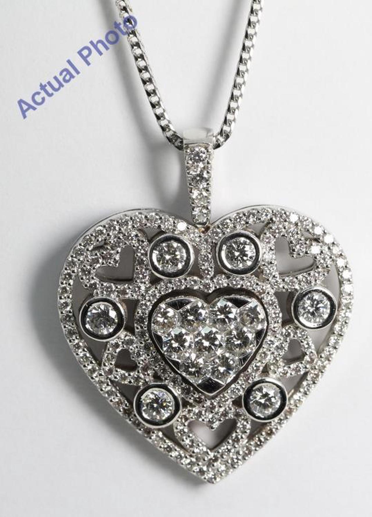 18k White Gold Invisible Setting Round Cut Diamond Heart Pendant (2.78 Ct, G Color, VS1 Clarity)