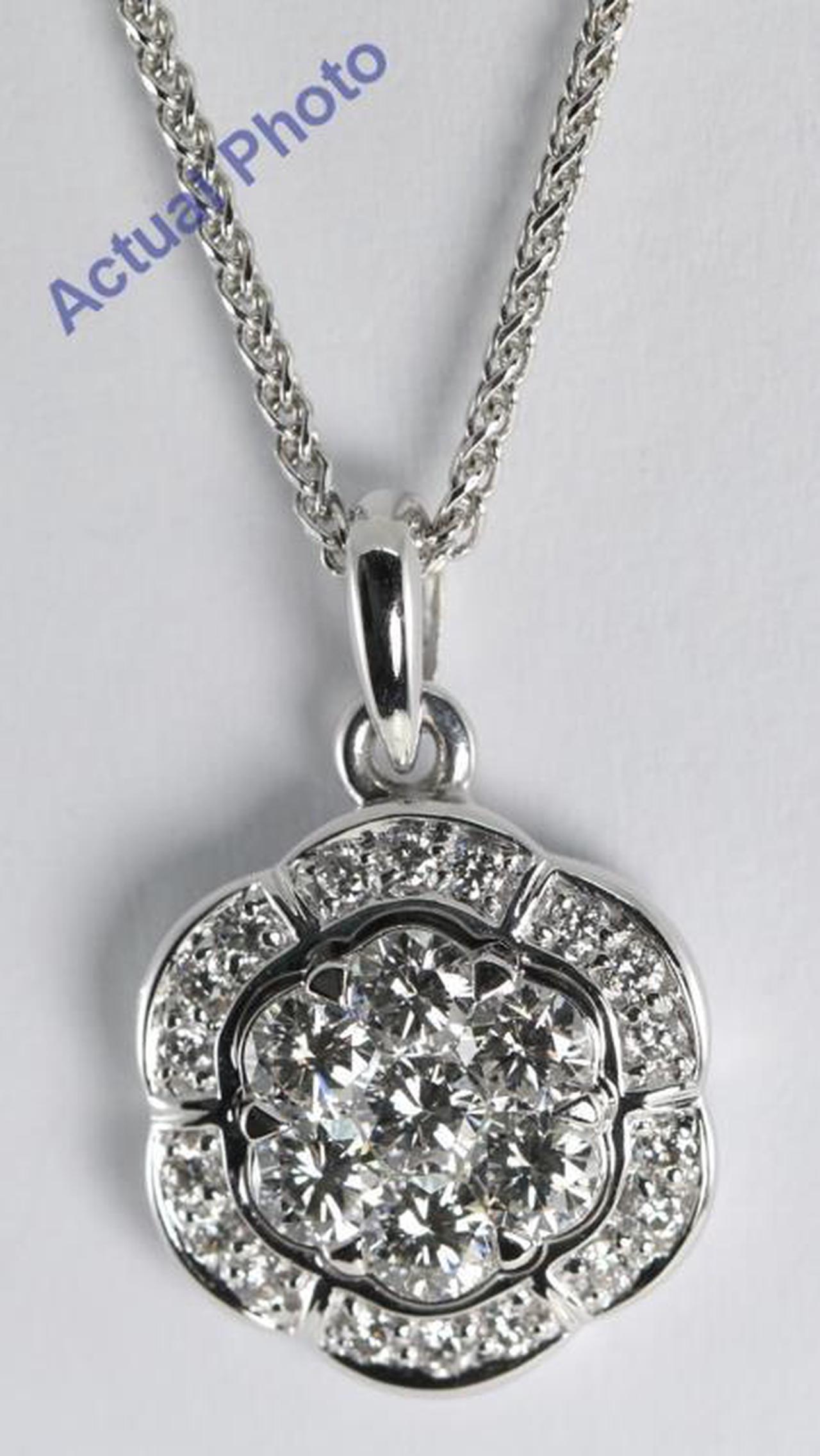 18k White Gold Invisible Setting Round Cut Diamond Flower Pendant (0.68 Ct, G Color, VS Clarity)