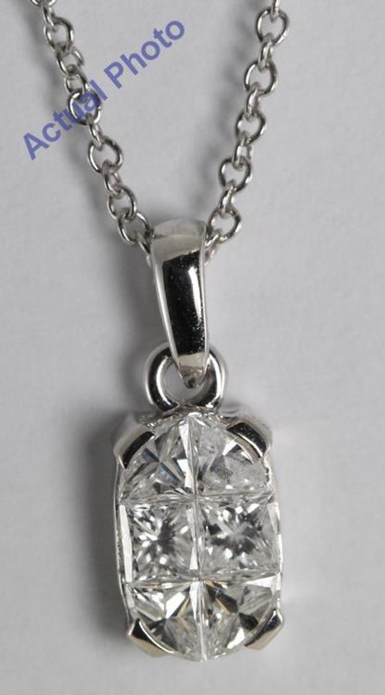 18k White Gold Invisible Setting Princess Cut Diamond Oval Shaped Pendant (0.82 Ct, G Color, VS2 Clarity)