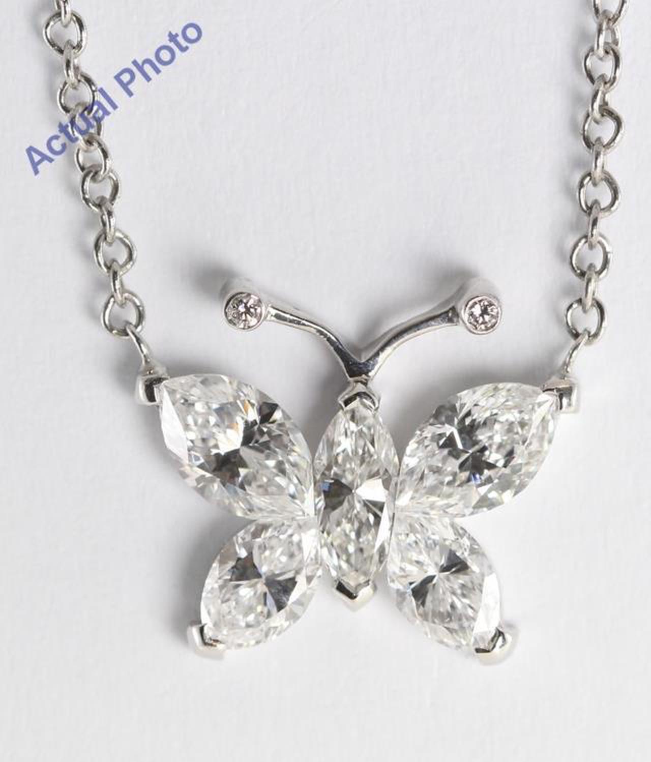 18k White Gold Invisible Setting Marquise Cut Diamond Butterfly Pendant (1.17 Ct, G Color, SI Clarity)