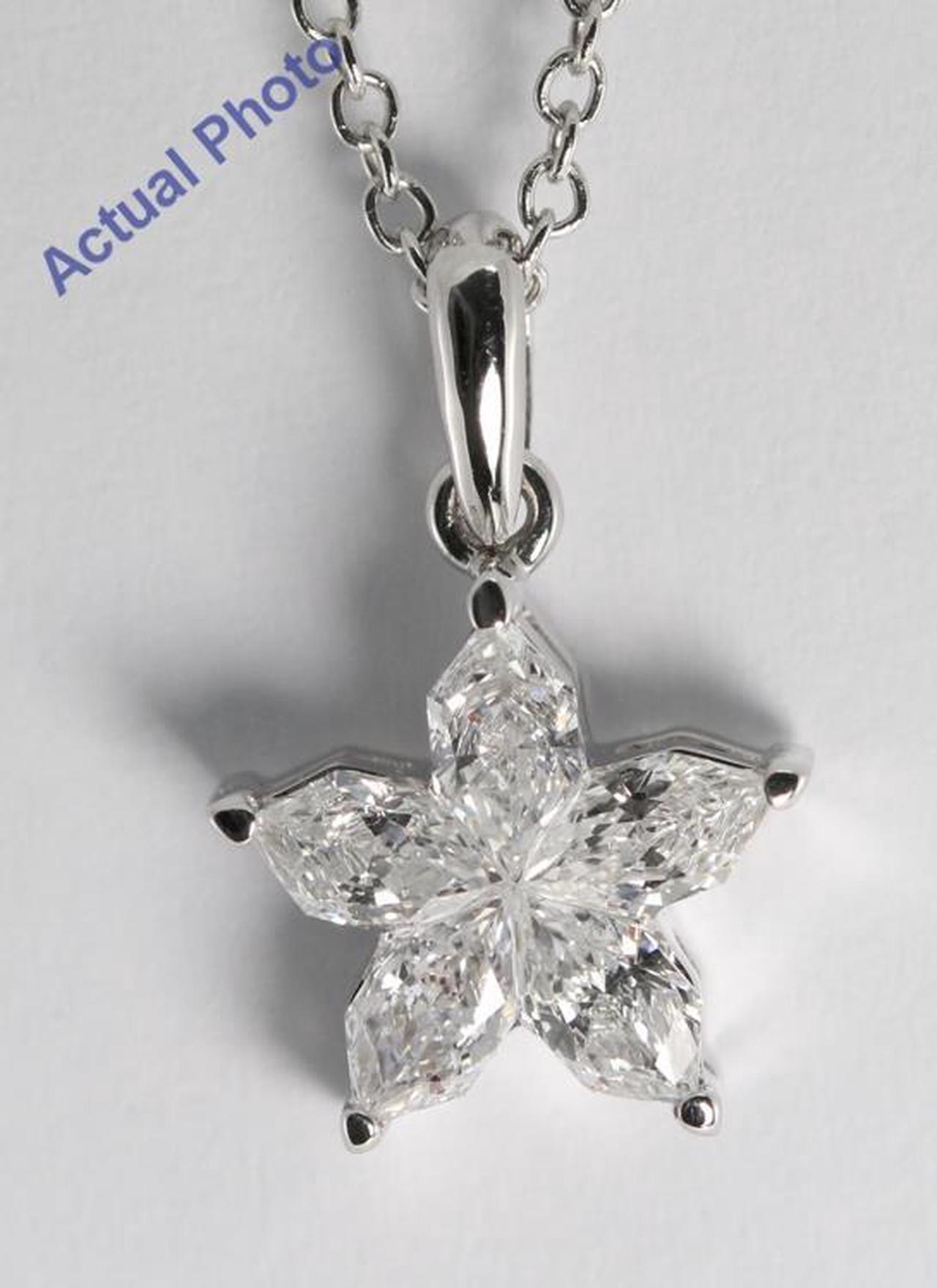 18k White Gold Invisible Setting Pear Cut Diamond Flower Pendant (0.89 Ct, G Color, I1 Clarity)