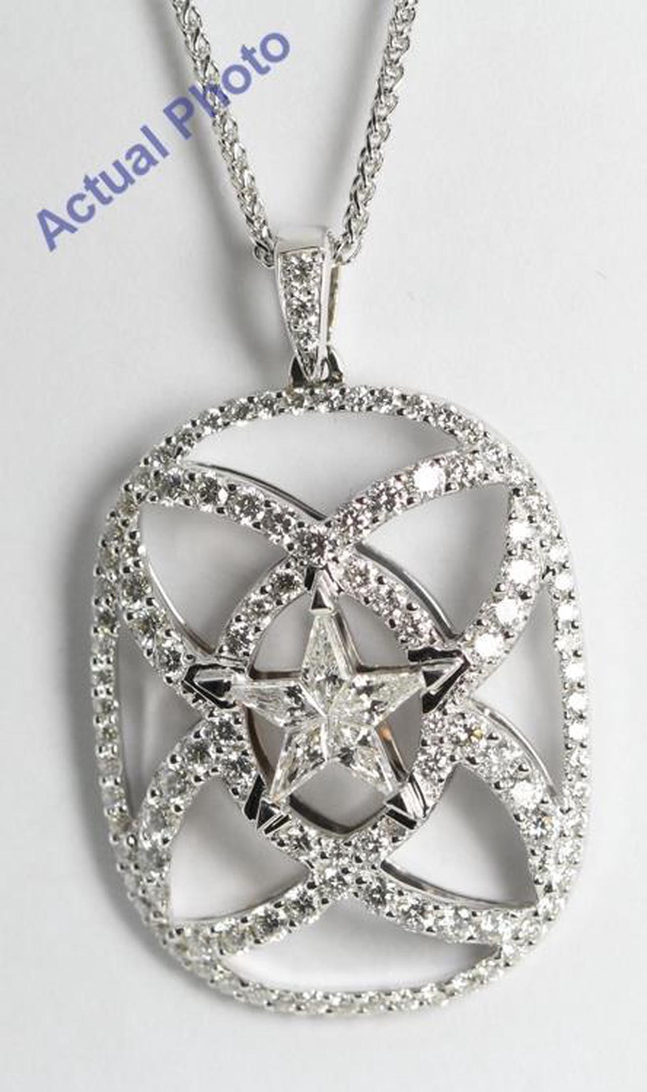 18k White Gold Kite Cut Diamond Invisible Setting Star & Pave Pendant (1.29 Ct, G Color, VS Clarity)