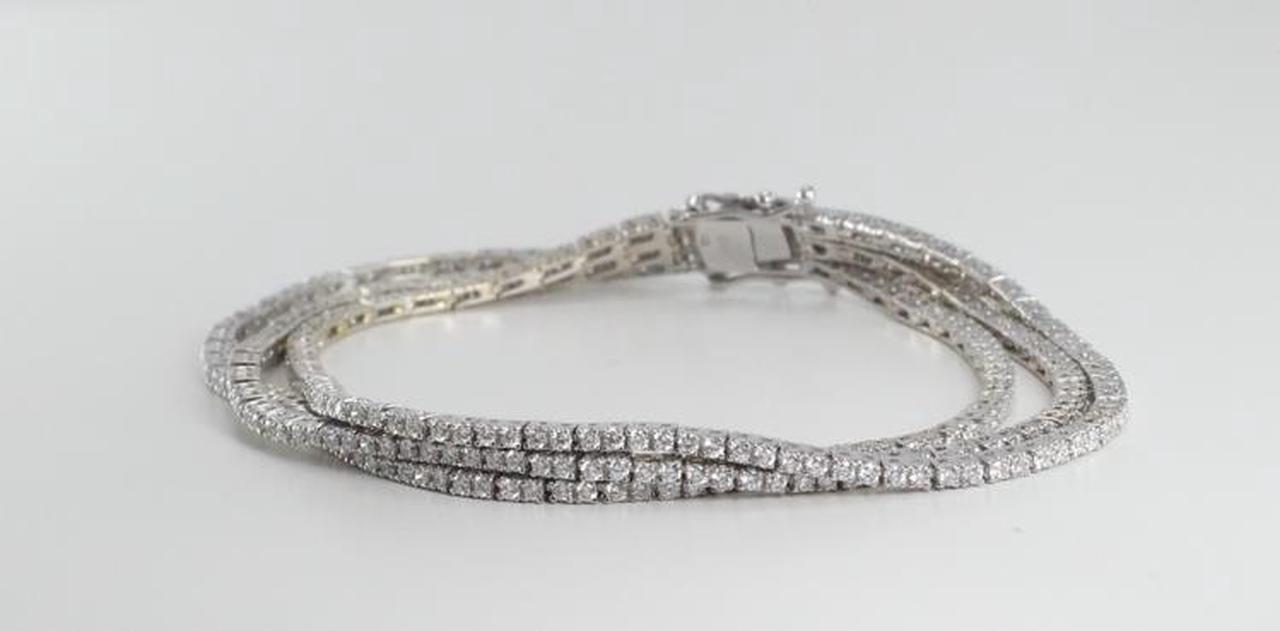 18k White Gold Three Row Round Cut Diamond Tennis Bracelet (4.16 Ct, G Color, VS1 Clarity)