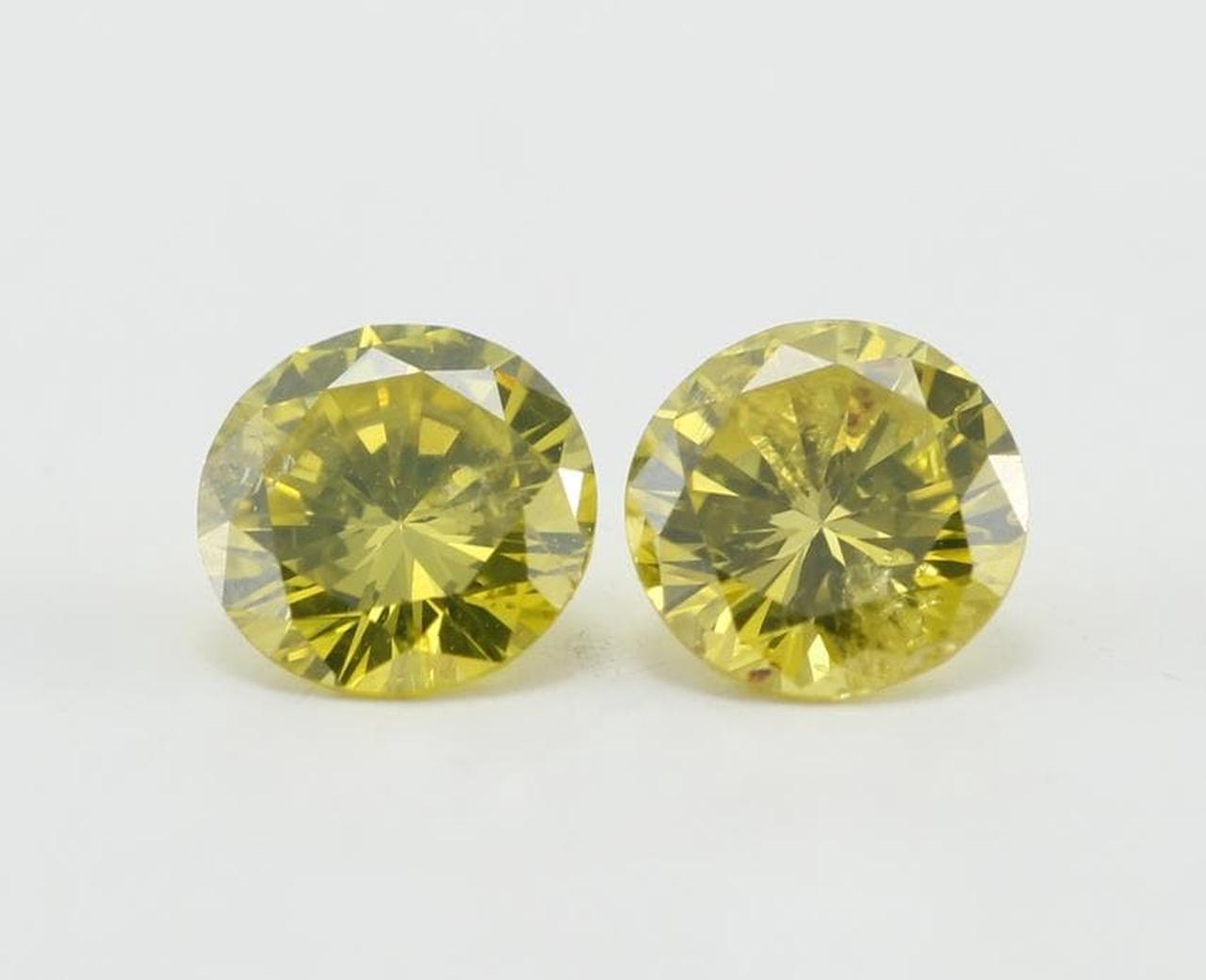 Round Diamond Stud Earrings 14k White Gold (0.9 Ct, Fancy Yellow(Color Irradiated) Color, I1-I2 Clarity)