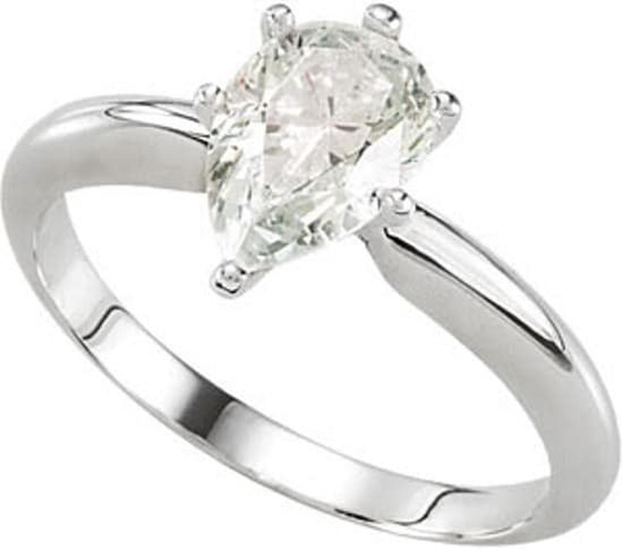 Pear Diamond Solitaire Engagement Ring, 14K White Gold (0.59 Ct, I Color, SI1 Clarity) GIA Certified