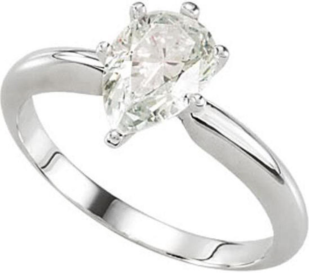 Pear Diamond Solitaire Engagement Ring, 14K White Gold (0.57 Ct, G Color, VS2 Clarity) IGL Certified