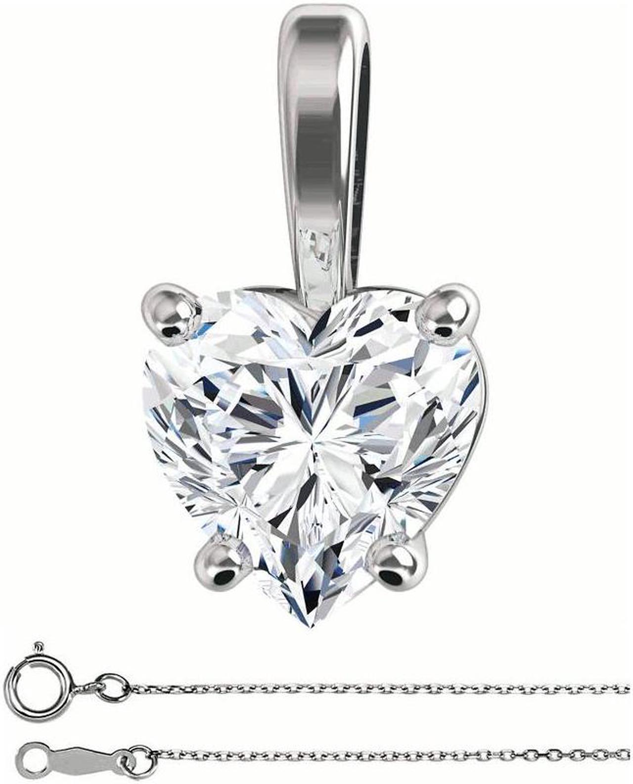 Heart Diamond Solitaire Pendant Necklace 14K White Gold (0.7 Ct,F Color,SI1 Clarity) GIA Certified