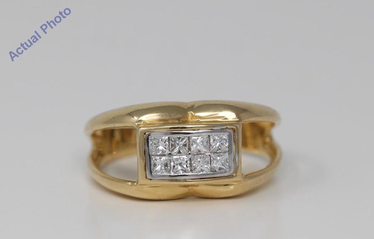 18k Yellow Gold Princess Classic modern four stone double row diamond wedding ring(0.75 ct, H, SI)