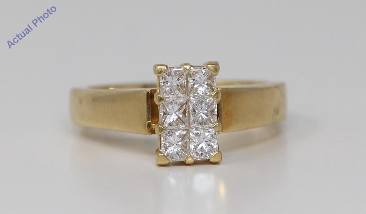 18k Yellow Gold Princess Diamond Invisible Setting Modern six-stone rectangular ring(0.92 ct, H, VS)