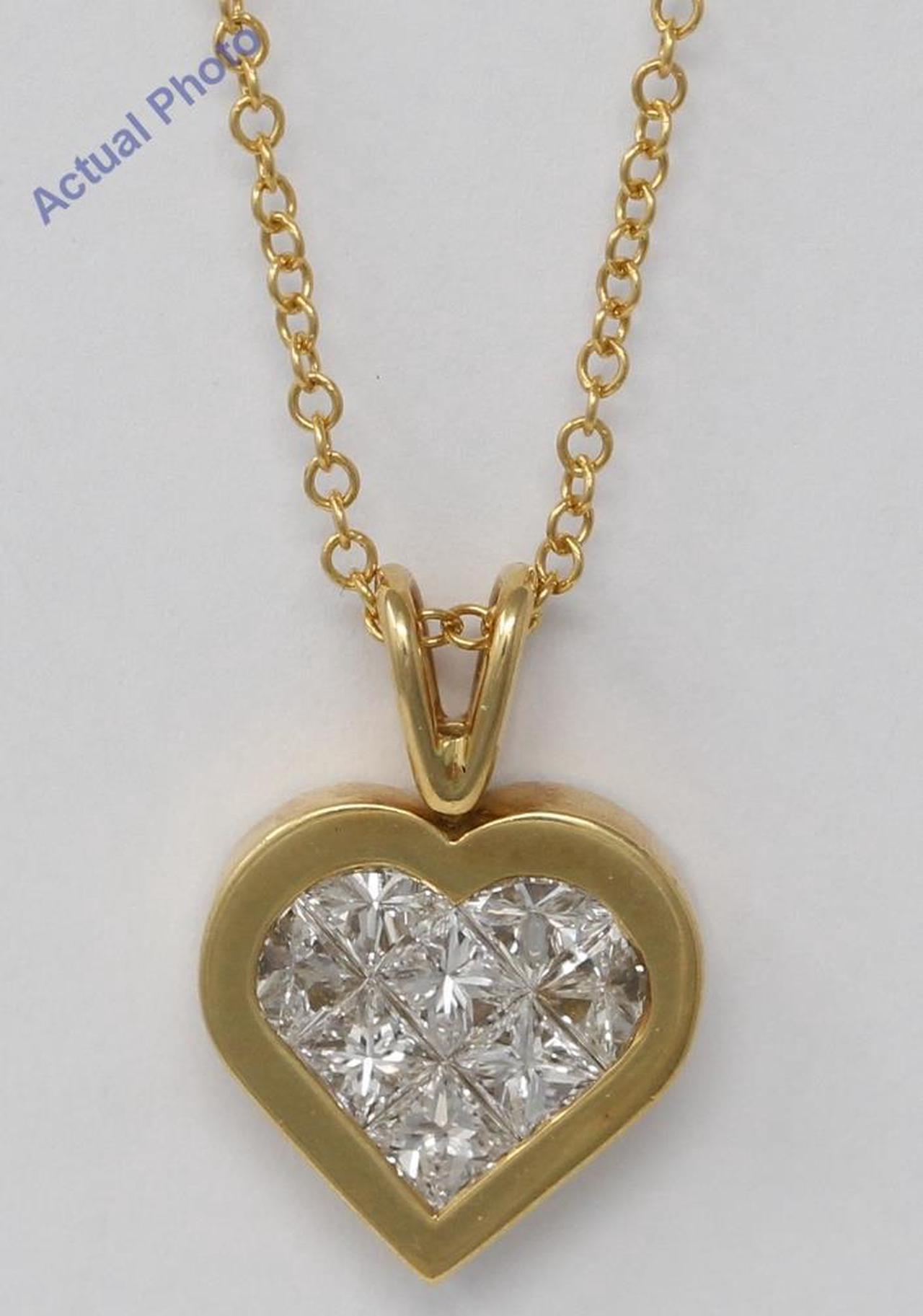 18k Yellow Gold Princess Invisible Setting heart elegant modern classic diamond pendant (1.07 Ct, H , VS )