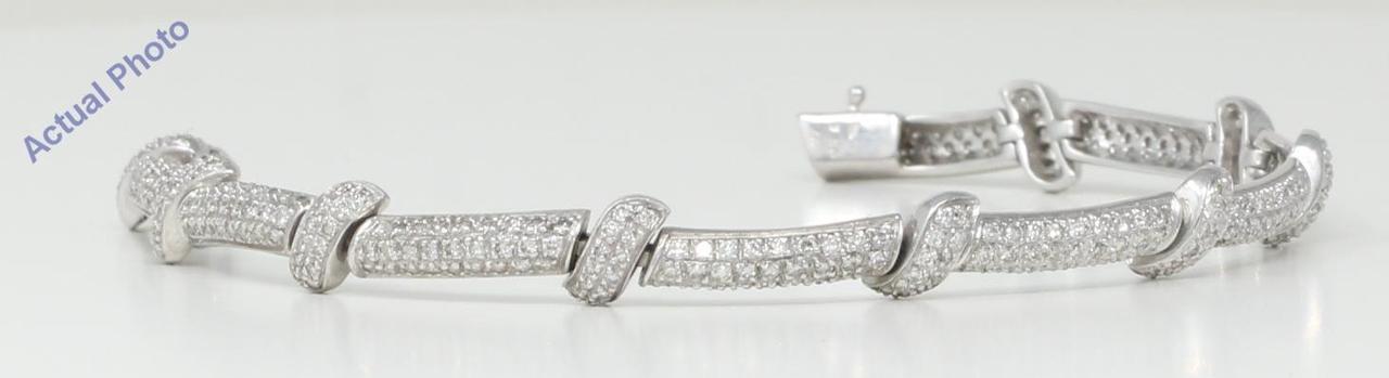 18k White Gold Round Cut Art Decor style multi row pavee diamond link bracelet (2.45 Ct, H Color, SI Clarity)