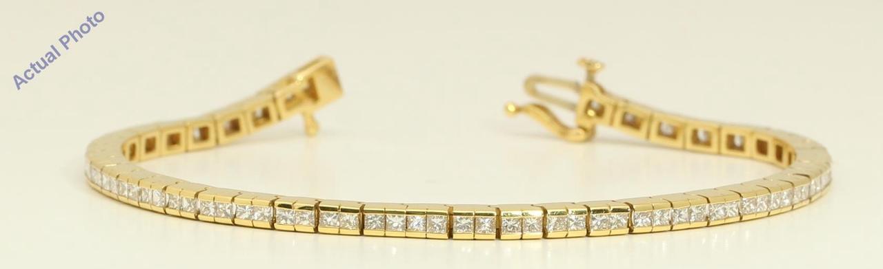 18k Yellow Gold Princess Contemporary chic dress classic diamond tennis bracelet (3.5 Ct, H , SI )