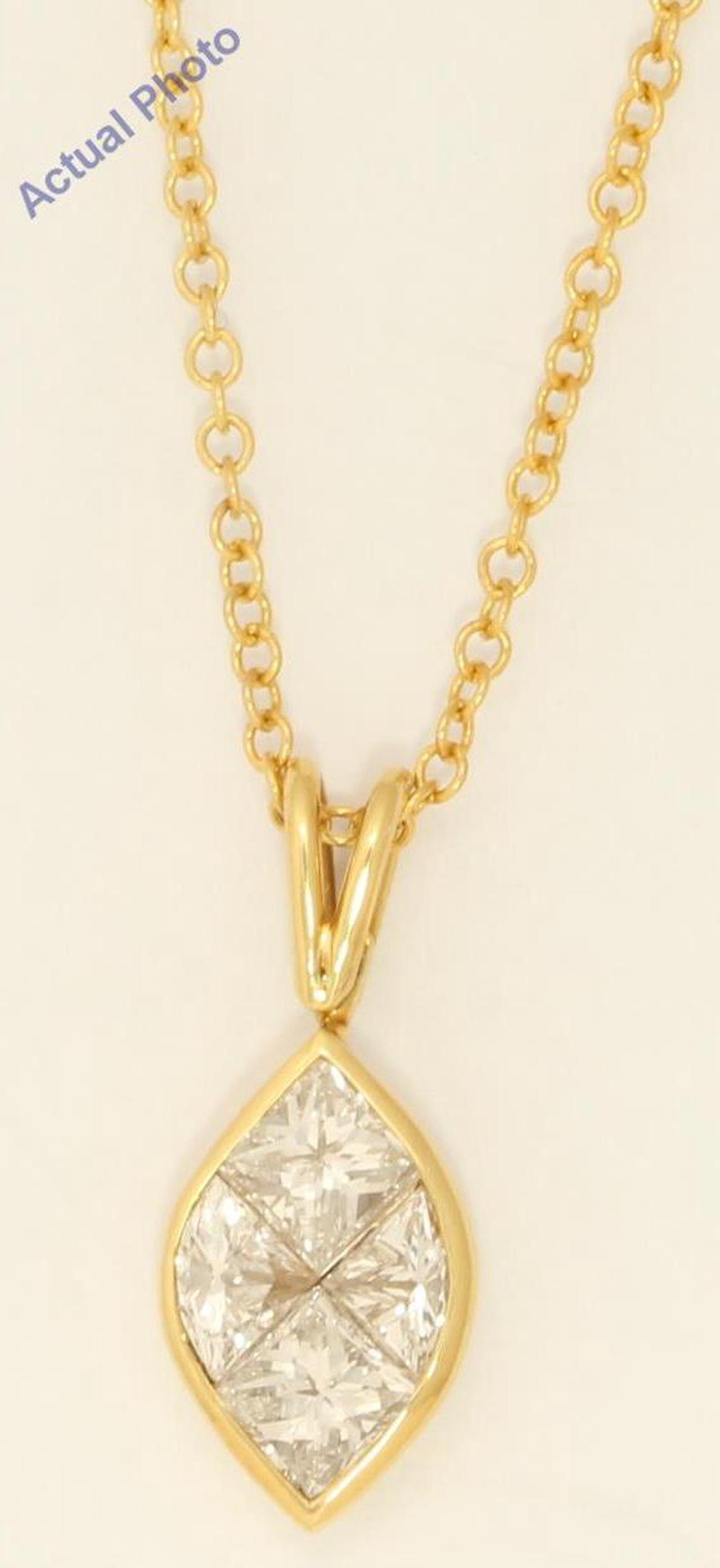 18k Yellow Gold Princess Marquise shape classic modern & triangle diamond pendant(1.1 ct, H, VS)