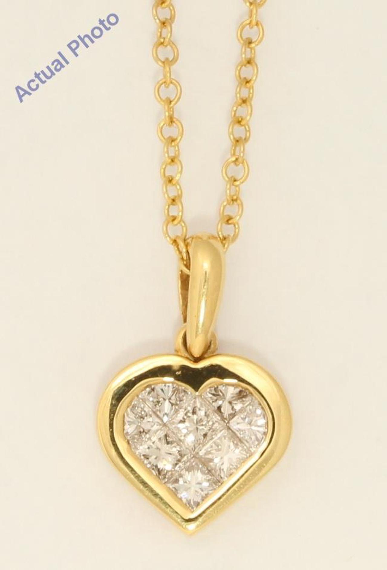 18k Yellow Gold Princess Invisible Setting Modern petite classic heart set diamond pendant (0.51 Ct, H , SI )