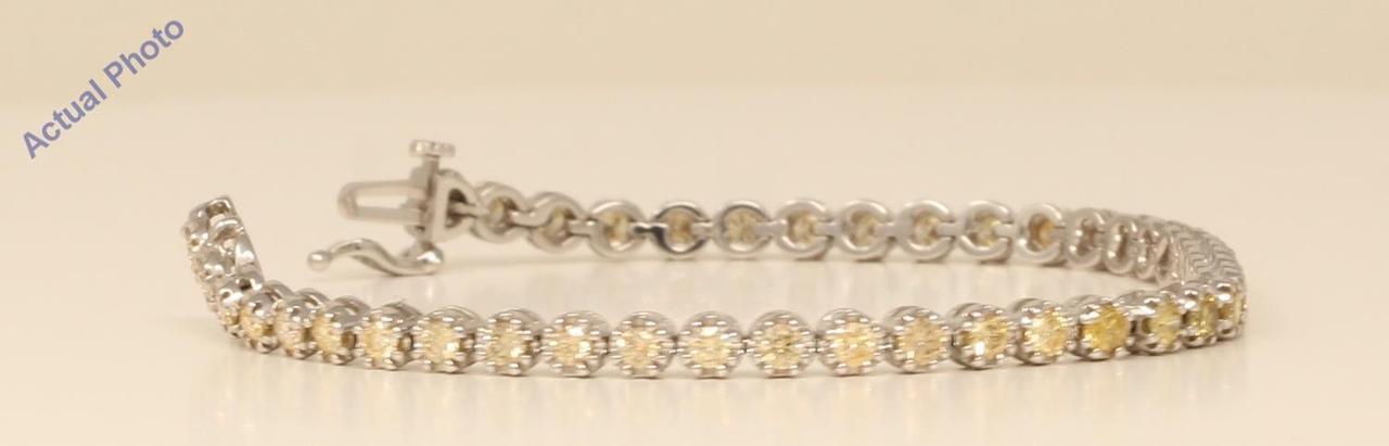 18k White Gold Round Chic floral modern classic link diamond tennis bracelet (3.1 Ct, Yellow , SI )