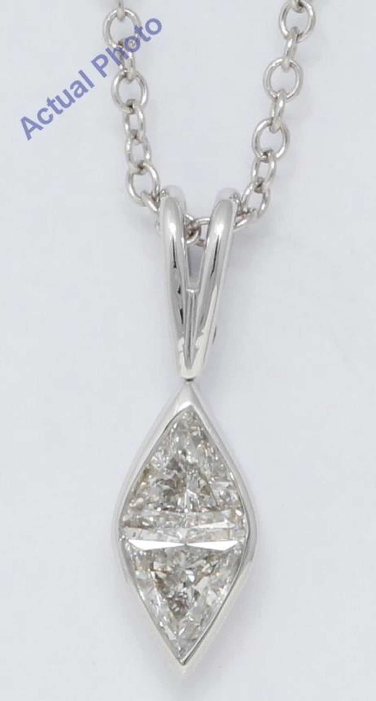 18k White Gold Triangle Marquise shape classic modern two stone princess & diamond pendant(0.59 ct, H, VS)