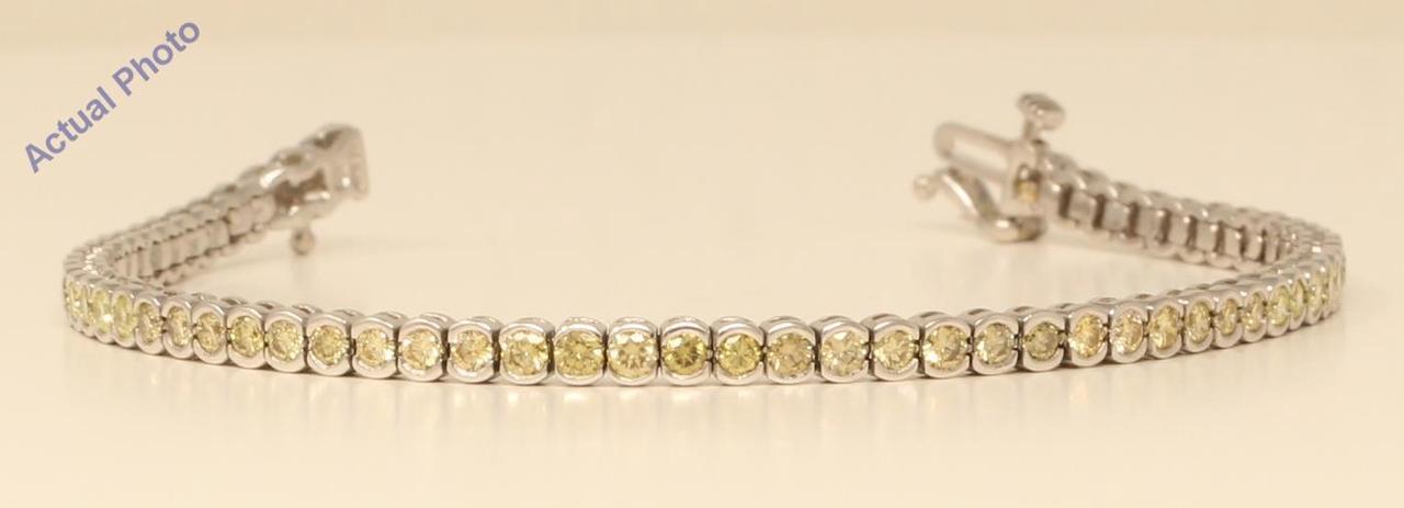 18k White Gold Round Bezel Chic sporty modern classic cup diamond tennis bracelet(3.02 ct, Yellow, VS)