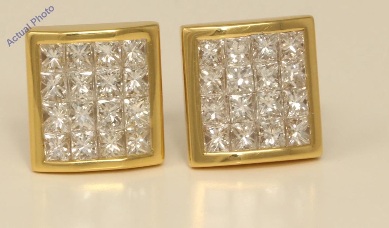 18k Yellow Gold Princess elegant modern classic rectangular dress diamond earrings(2.06 ct, H, VS)