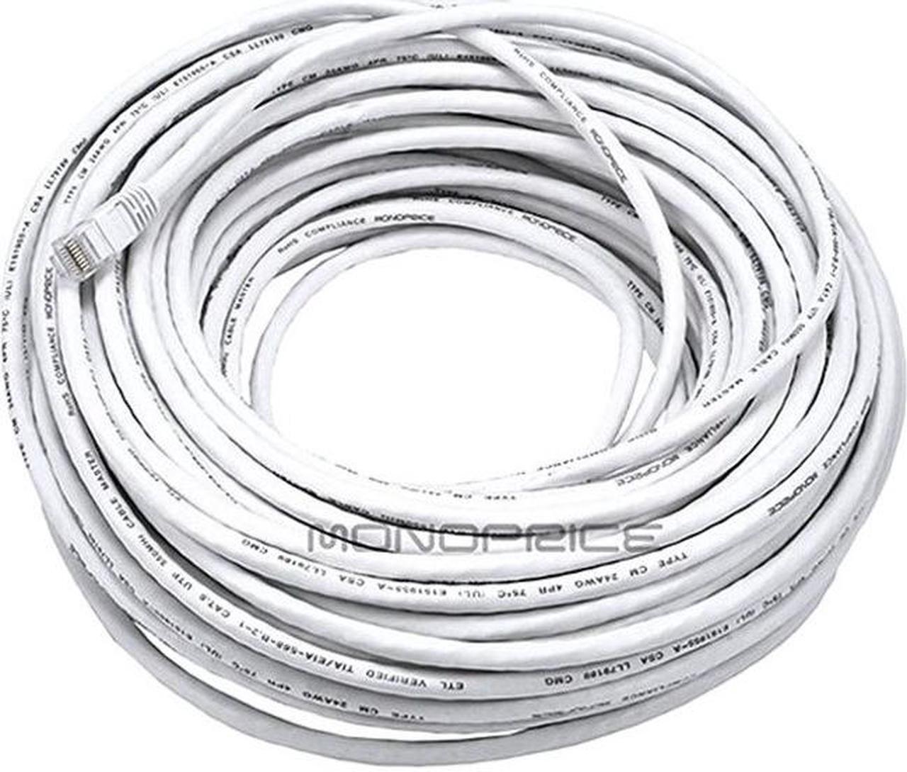 Alt view image 8 of 18 - Monoprice Cat5e Ethernet Patch Cable - 100 Feet - White | Network Internet Cord - RJ45, Stranded, 350Mhz, UTP, Pure Bare Copper Wire, 24AWG