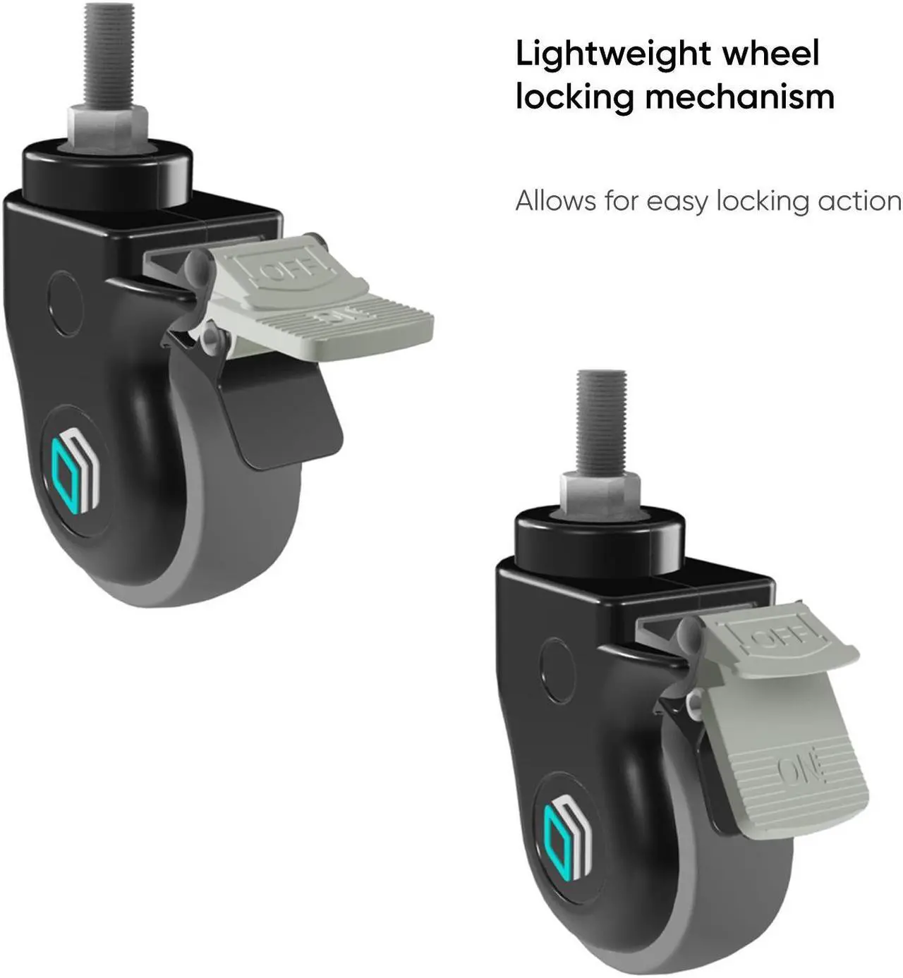 Alt view image 5 of 7 - ONKRON Designer Caster Wheels 3 Inch for Mobile TV Cart TV Stand Heavy Duty Smooth Running with Double Safety Lock Plastic Casing - Set of 4 AWL75 Black